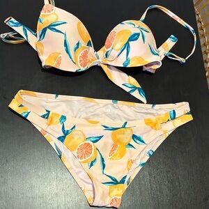 Shade & Shore Lemon Citrus Bikini - Yellow, Blue, Cream
